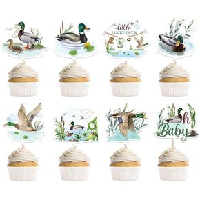 40 Pcs Mallard Duck Baby Shower Decorations, Cute Watercolor Duck Themed Cupcake Toppers, Baby Shower Gender Reveal Party Supplies (8 Designs)