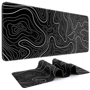 Large Gaming Mouse Pad & Computer Game Mouse Mat with Anti-Slip Rubber Base 31.5 X 11.8 (Black Topographic Map)