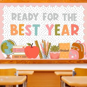 52 Pcs Back to School Bulletin Board Kit Ready for The Best Year Bulletin Board Pencil Notebook Schoolbag Paper Cutouts Composition Notebook Classroom Decor for School Classroom Decorations
