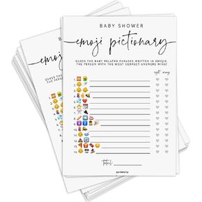 Baby Shower Emoji Pictionary Game, Baby Shower Games for Boy or Girl, 50 Cards, Minimalist