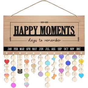Family Birthday Calendar Board Wall Hanging with Tags, Family Birthday Plaque with Tag Wooden Memory Days Reminder Wall Hanging Home Décor Wood Anniversary Tracker with 104 Tags, Valentines Day Christmas Gifts for Lovers Friends (FAMILY CELEBRATIONS)