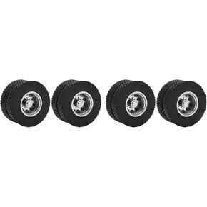 Drfeify 4pcs RC Rear Tires, Rubber Tires RC Vehicle Wheels Upgrade Accessories for 1/14 Trailer Truck