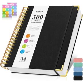 Graph Paper Notebook, Spiral Grid Notebook 8.5" X 11", Hardcover Leather Journal 300 Pages, 100GSM Thick Grid Paper Notebook, Large A5 Graphing Notebook Journal for Women Men Writing Engineering Work