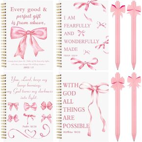8 Pcs Bow Themed Gifts Pink Bow Notebook with Pen Coquette Party Favors Inspirational Bible Christian Journal Gifts for Women Birthday