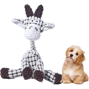 Squeaky Plush Dog Toys for Puppy, Interactive Durable Stuffed Animal Plush Chew Toys with Squeakers for Small Medium Large Breed, Mellow Calming Chew Toys for Teething (Brown Dog)