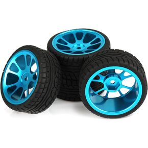 Mxfans 4Pcs Plastic Tires & Blue 10-Spokes Aluminum Wheel Rims for RC 1:10 On-Road Car