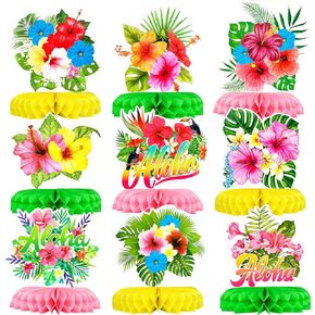 HOWAF 9 Pcs Hawaiian Luau Flower Honeycomb Centerpieces,Summer Party Table Toppers for Hawaiian Birthday Party Supplies Table Decorations Summer Tropical Aloha Party Decorations Table Centerpieces