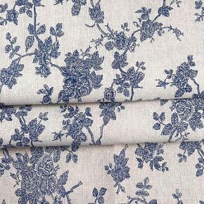 Linen Blue Floral Fabric by The Yard, 62 Inch Width Vintage Flower Patterned Upholstery Fabric for Sewing, Clothing, Quilting, DIY Arts Craft, 2 Yard