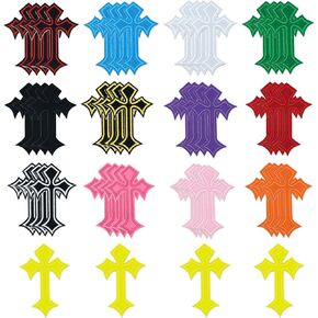 52PCS Cross Iron on Patches, Colorful Cross Embroidered Applique Patch, Vintage Crosses Iron on Sew on Emblem, Embroidery Patches for Clothes Backpacks Jeans Jacket Bags DIY Sewing Craft Decoration