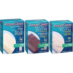AquaClear Fluval 70 Maintenance Kit Hang on Back Aquarium Filter Aqua Clear AC70 Carbon Foam Biomax 3 Month Supply