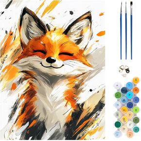 MEIYUDA Fox Paint by Numbers Kit, Cute Animal Paint by Numbers for Adults Beginners, DIY Acrylic Oil Painting by Number on Canvas for Gift Home Wall Decor 12x16in