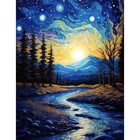 WEUOPG Starry Night Paint by Numbers Kit for Adults, Countryside Moonset Adult Paint by Number Kits Without Frame, DIY Painting Art Kit for Home Wall Decor 16x20inch