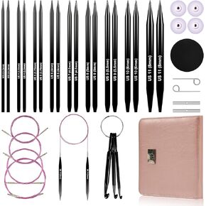 Froggod 4.53-inch (11.5cm) Interchangeable Circular Knitting Needles Set Aluminum US Sizes 2.5, 4, 5, 6, 7, 8, 9, 10, 11 with Interchangeable Knitting Needles and Cables, Accessories and Case, 9 Pairs