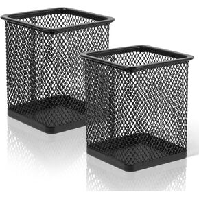 Square Metal Pen Holder for Desk - 2 Pack Pen Cups, Desk Pen Organizer Ideal for Office/Study/Makeup Tools