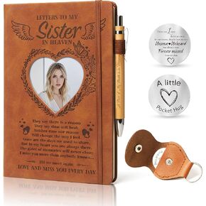 Letters to My Son in Heaven: 3 Pcs Memorial Gifts for Loss of Son Grief Gifts A5 Grief Journal Travel Diary with Heart Photo Window in Cover Remembrance Pocket Hug PU Leather Keychain& Pen