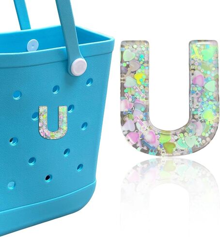 Letter Charms for Bogg Bag, Alphabet Green Love Sequin Lettering Accessories Charms for Bogg and Simply Southern Bag, Insert Decorative Letters Charm for Handbag Beach Tote Bag. in Saudi Arabia
