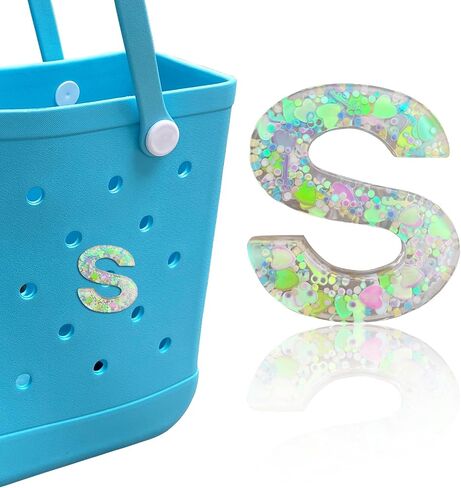 Letter Charms for Bogg Bag, Alphabet Green Love Sequin Lettering Accessories Charms for Bogg and Simply Southern Bag, Insert Decorative Letters Charm for Handbag Beach Tote Bag. in Saudi Arabia