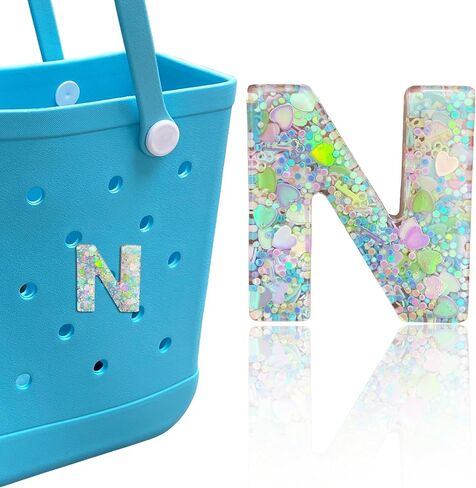 Letter Charms for Bogg Bag, Alphabet Green Love Sequin Lettering Accessories Charms for Bogg and Simply Southern Bag, Insert Decorative Letters Charm for Handbag Beach Tote Bag. in Saudi Arabia