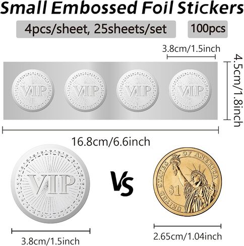 CRASPIRE 100Pcs 1.5 Inch VIP Stickers Bulk Silver Embossed Seal Round Self Adhesive Word Garland Foil Paper Envelope Metal Decal Labels for Wedding Graduation Season Certificate Invitations Packaging in Saudi Arabia
