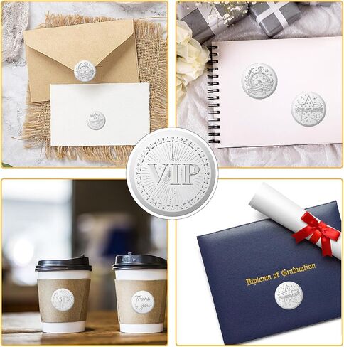 CRASPIRE 100Pcs 1.5 Inch VIP Stickers Bulk Silver Embossed Seal Round Self Adhesive Word Garland Foil Paper Envelope Metal Decal Labels for Wedding Graduation Season Certificate Invitations Packaging in Saudi Arabia
