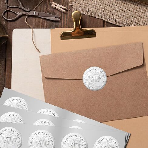 CRASPIRE 100Pcs 1.5 Inch VIP Stickers Bulk Silver Embossed Seal Round Self Adhesive Word Garland Foil Paper Envelope Metal Decal Labels for Wedding Graduation Season Certificate Invitations Packaging in Saudi Arabia
