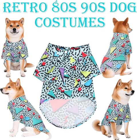 80s Dog Costume Hawaiian Shirts - 90s Halloween Retro Disco Breathable Puppy Outfit for Small Medium Dogs (Green, XX-Large) in Kuwait