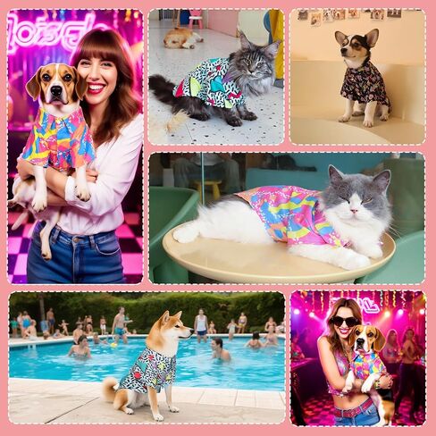 80s Dog Costume Hawaiian Shirts - 90s Halloween Retro Disco Breathable Puppy Outfit for Small Medium Dogs (Green, XX-Large) in Kuwait