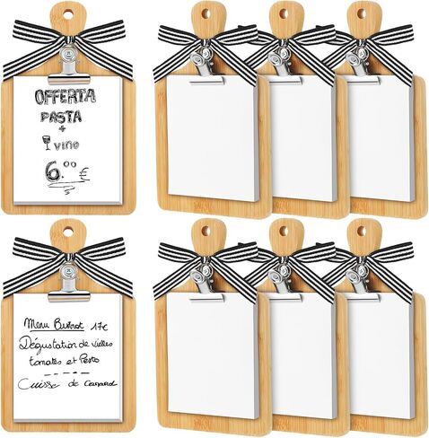 Chunful 6 Set Mini Clipboard 8.3 x 5.1 Inch Small Wooden Check Presenters with Note Pad for Kitchen Restaurant Cutting Boards Farmhouse Wall Decor with Metal Clip Bow for Home Housewarming Decor in Saudi Arabia
