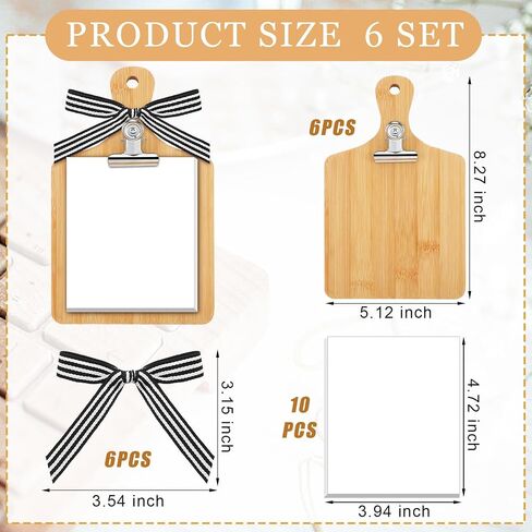 Chunful 6 Set Mini Clipboard 8.3 x 5.1 Inch Small Wooden Check Presenters with Note Pad for Kitchen Restaurant Cutting Boards Farmhouse Wall Decor with Metal Clip Bow for Home Housewarming Decor in Saudi Arabia