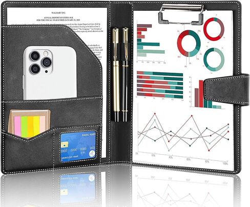 Portfolio Business Padfolio Folder, DIN A4 PU Leather Padfolio Clip Board,Magnetic Closure Clipboard with Cover Professional with 2 Pen, A4 Paper for Business School Office, Turquoise in Saudi Arabia