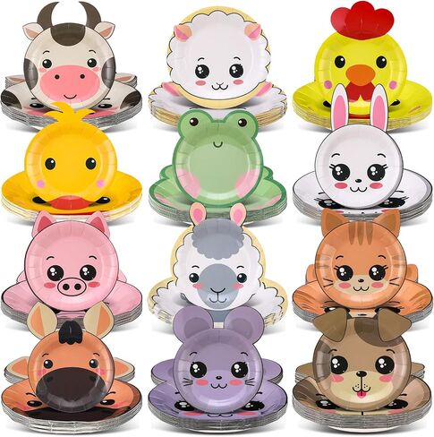 Zhehao 120pcs 7 Inch Farm Party Paper Plates Disposable Farm Animal Shape Plates Theme Supplies Tableware Livestock Animals Cartoon Animal Decorations for Birthday Party in Kuwait