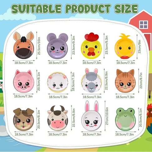 Zhehao 120pcs 7 Inch Farm Party Paper Plates Disposable Farm Animal Shape Plates Theme Supplies Tableware Livestock Animals Cartoon Animal Decorations for Birthday Party in Kuwait