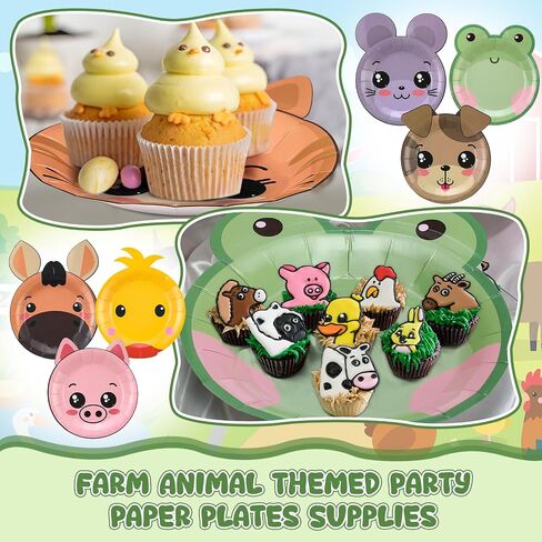 Zhehao 120pcs 7 Inch Farm Party Paper Plates Disposable Farm Animal Shape Plates Theme Supplies Tableware Livestock Animals Cartoon Animal Decorations for Birthday Party in Kuwait