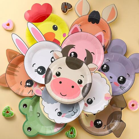 Zhehao 120pcs 7 Inch Farm Party Paper Plates Disposable Farm Animal Shape Plates Theme Supplies Tableware Livestock Animals Cartoon Animal Decorations for Birthday Party in Kuwait