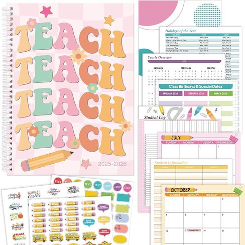 Teacher Planner 2025-2026 July 2025-June 2026, 11 x 8 inch Teacher Lesson Planner with Stickers Colorful Monthly Tabs Lesson Plan Book for Teachers Home school Classroom Organizer(Retro) in Saudi Arabia