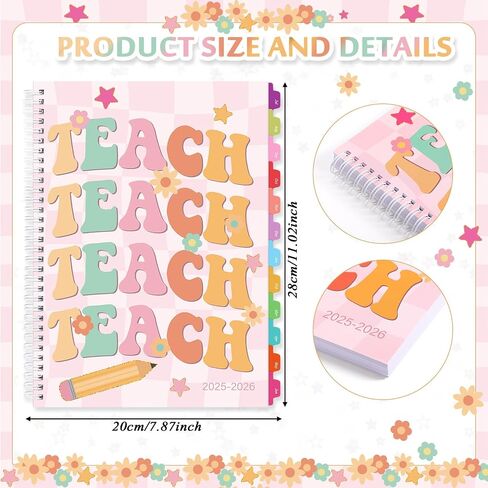 Teacher Planner 2025-2026 July 2025-June 2026, 11 x 8 inch Teacher Lesson Planner with Stickers Colorful Monthly Tabs Lesson Plan Book for Teachers Home school Classroom Organizer(Retro) in Saudi Arabia