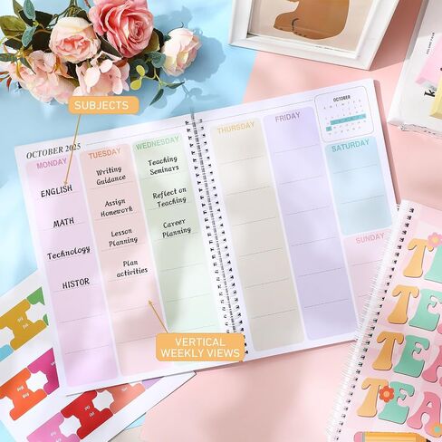 Teacher Planner 2025-2026 July 2025-June 2026, 11 x 8 inch Teacher Lesson Planner with Stickers Colorful Monthly Tabs Lesson Plan Book for Teachers Home school Classroom Organizer(Retro) in Saudi Arabia