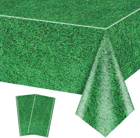 2 Pack Green Grass Tablecloths, 87x51'' Grass Pattern Plastic Disposable Table Cover Football Field Soccer Field Table Cloth for Sports Theme Parties Supplies Golf Soccer Football Event Decorations in Saudi Arabia