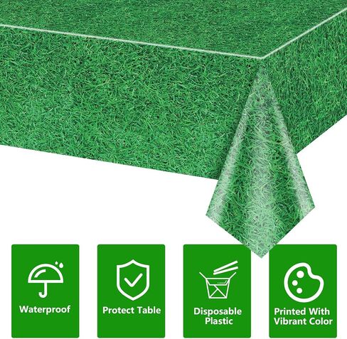 2 Pack Green Grass Tablecloths, 87x51'' Grass Pattern Plastic Disposable Table Cover Football Field Soccer Field Table Cloth for Sports Theme Parties Supplies Golf Soccer Football Event Decorations in Saudi Arabia