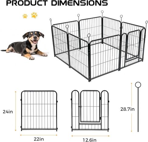 Lekesky Dog Playpen Indoor, 24 Inch 8 Panels Dog Play Pen with Bottom Mat, Metal Heavy Duty Pet Playpen for Puppys and Small Dogs, Black in Saudi Arabia