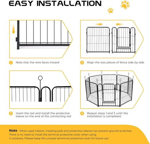 Lekesky Dog Playpen Indoor, 24 Inch 8 Panels Dog Play Pen with Bottom Mat, Metal Heavy Duty Pet Playpen for Puppys and Small Dogs, Black in Saudi Arabia