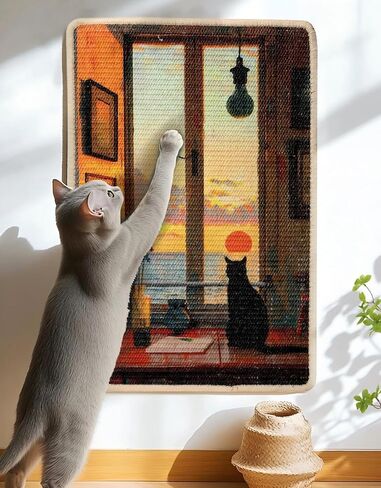 3-in-1 Sisal Cat Scratcher Mat 23.6x15.7 – Durable Scratch Rug for Floor & Wall with Sticker Tape, Protects Couch, Carpet & Furniture, Anti-Slip, Pet-Safe for Indoor/Outdoor Cats, Golden Afterglow in Kuwait