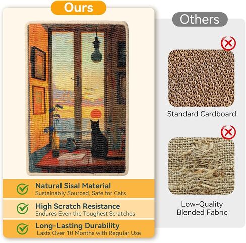 3-in-1 Sisal Cat Scratcher Mat 23.6x15.7 – Durable Scratch Rug for Floor & Wall with Sticker Tape, Protects Couch, Carpet & Furniture, Anti-Slip, Pet-Safe for Indoor/Outdoor Cats, Golden Afterglow in Kuwait