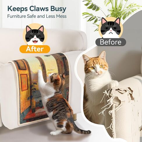 3-in-1 Sisal Cat Scratcher Mat 23.6x15.7 – Durable Scratch Rug for Floor & Wall with Sticker Tape, Protects Couch, Carpet & Furniture, Anti-Slip, Pet-Safe for Indoor/Outdoor Cats, Golden Afterglow in Kuwait