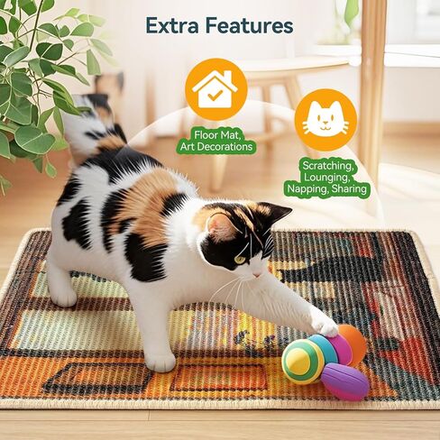 3-in-1 Sisal Cat Scratcher Mat 23.6x15.7 – Durable Scratch Rug for Floor & Wall with Sticker Tape, Protects Couch, Carpet & Furniture, Anti-Slip, Pet-Safe for Indoor/Outdoor Cats, Golden Afterglow in Kuwait