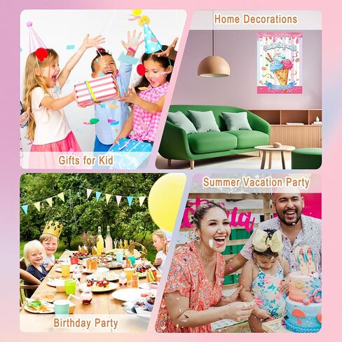 Pin The Cherry on The Ice Cream Game 21'' x 28'' Large Ice Cream Party Games Poster with 30 Pcs Cherry Stickers Birthday Party Decorations Supplies for Kids in Kuwait