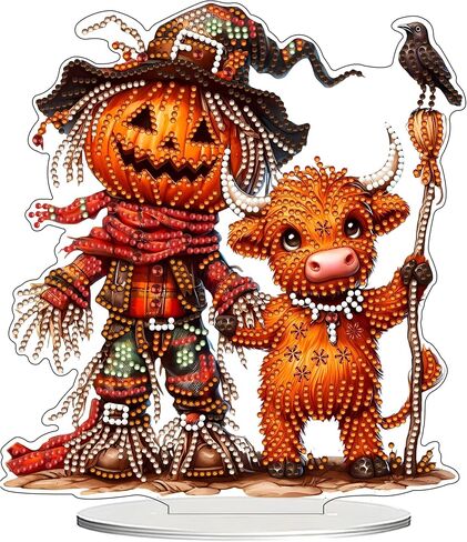 JJFox DIY 5D Tabletop Diamond Art Painting Kit，Double Sided Desktop Ornament Special Shaped Rhinestone Desk Placement Ornament，Home Stand Up Gem Painting Craft Kit (Halloween Pumpkin) in Saudi Arabia