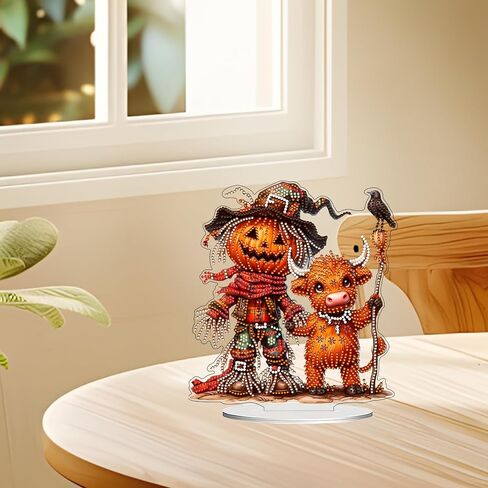 JJFox DIY 5D Tabletop Diamond Art Painting Kit，Double Sided Desktop Ornament Special Shaped Rhinestone Desk Placement Ornament，Home Stand Up Gem Painting Craft Kit (Halloween Pumpkin) in Saudi Arabia