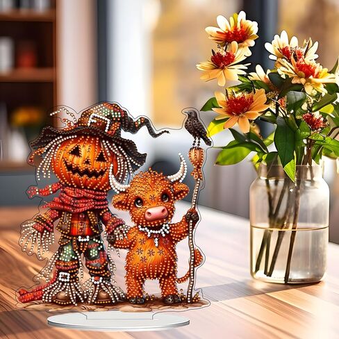 JJFox DIY 5D Tabletop Diamond Art Painting Kit，Double Sided Desktop Ornament Special Shaped Rhinestone Desk Placement Ornament，Home Stand Up Gem Painting Craft Kit (Halloween Pumpkin) in Saudi Arabia