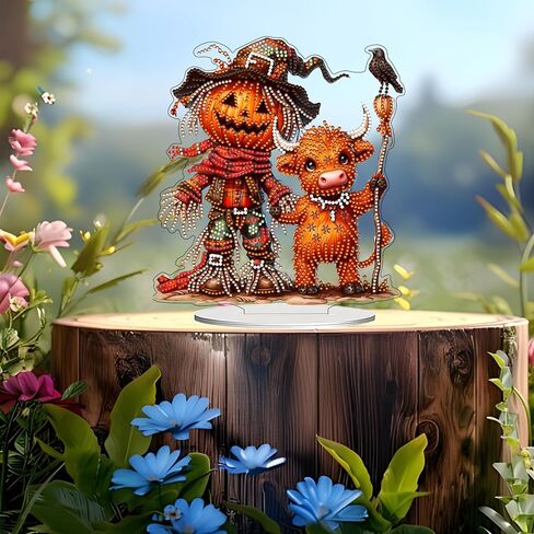 JJFox DIY 5D Tabletop Diamond Art Painting Kit，Double Sided Desktop Ornament Special Shaped Rhinestone Desk Placement Ornament，Home Stand Up Gem Painting Craft Kit (Halloween Pumpkin) in Saudi Arabia